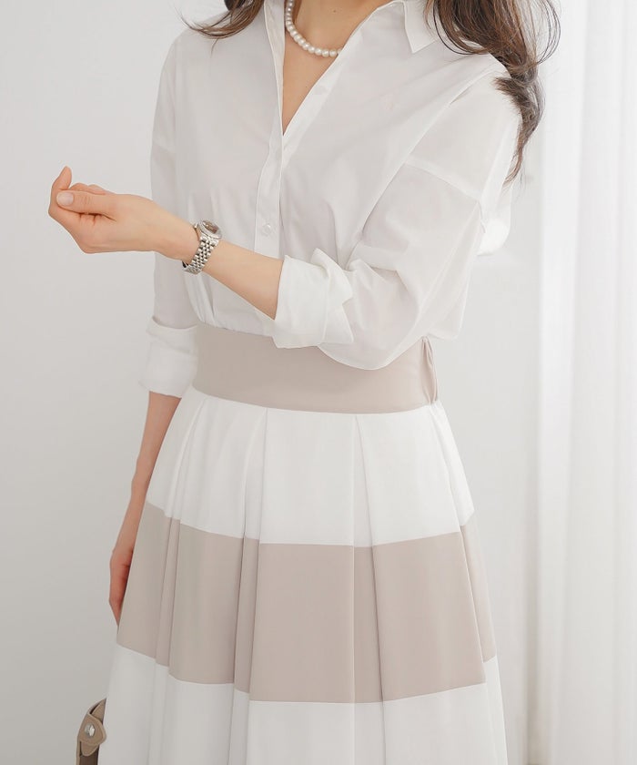 長袖 シャツ ホワイト ロゴ刺繍 通勤 ベーシック ジョイントスペース