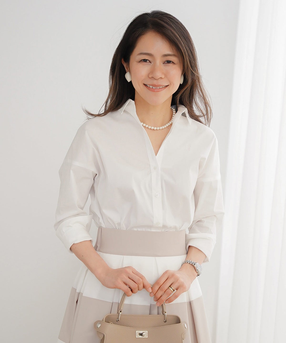 長袖 シャツ ホワイト ロゴ刺繍 通勤 ベーシック ジョイントスペース