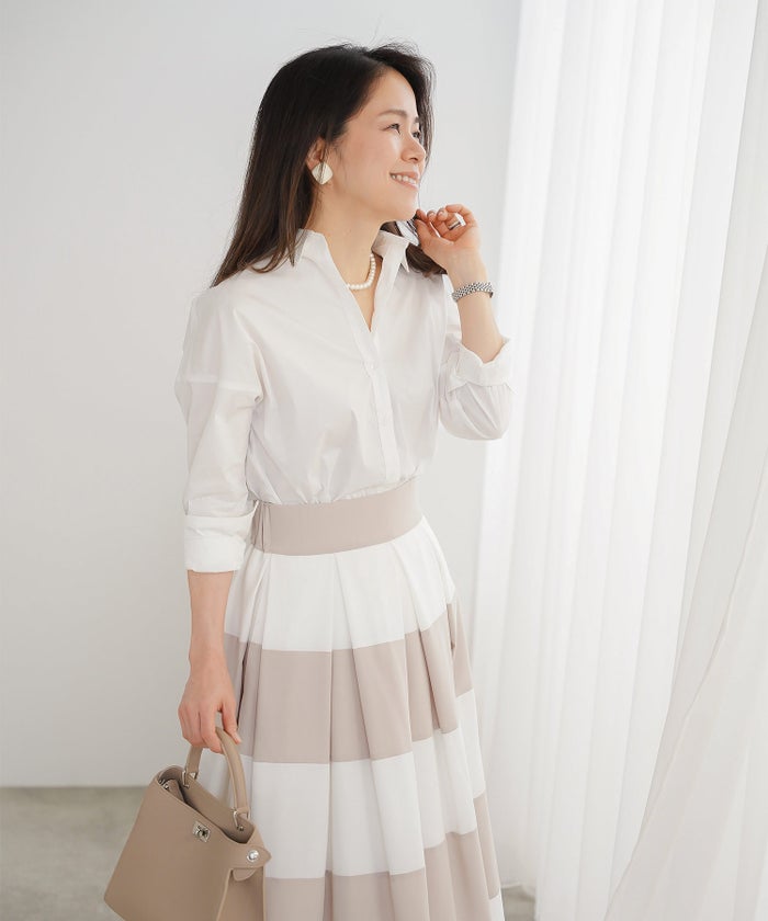 長袖 シャツ ホワイト ロゴ刺繍 通勤 ベーシック ジョイントスペース