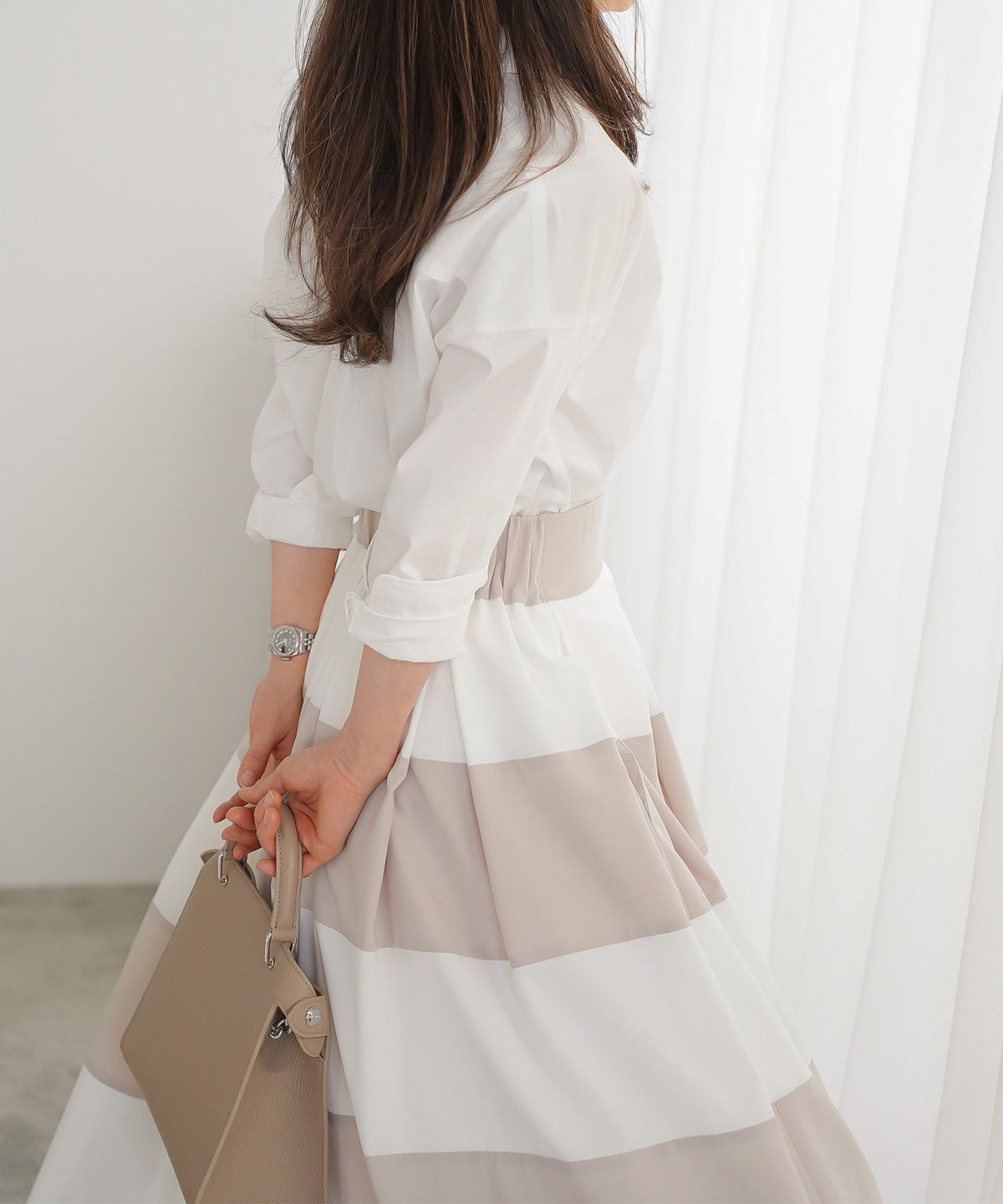 長袖 シャツ ホワイト ロゴ刺繍 通勤 ベーシック ジョイントスペース