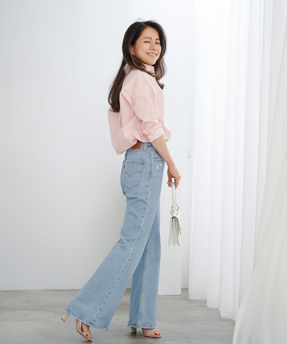 長袖 シャツ ピンク ストライプ 通勤 ベーシック ジョイントスペース