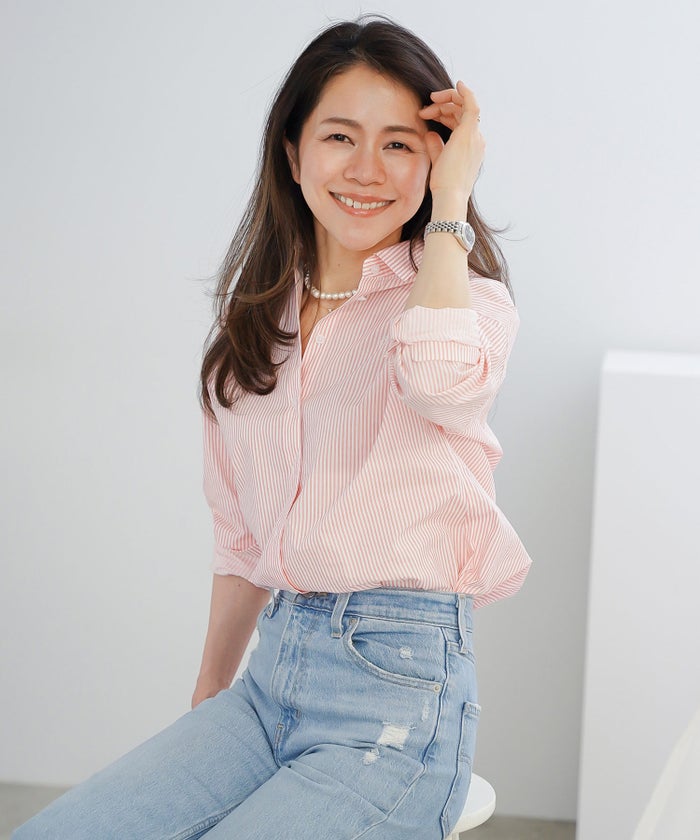 長袖 シャツ ピンク ストライプ 通勤 ベーシック ジョイントスペース