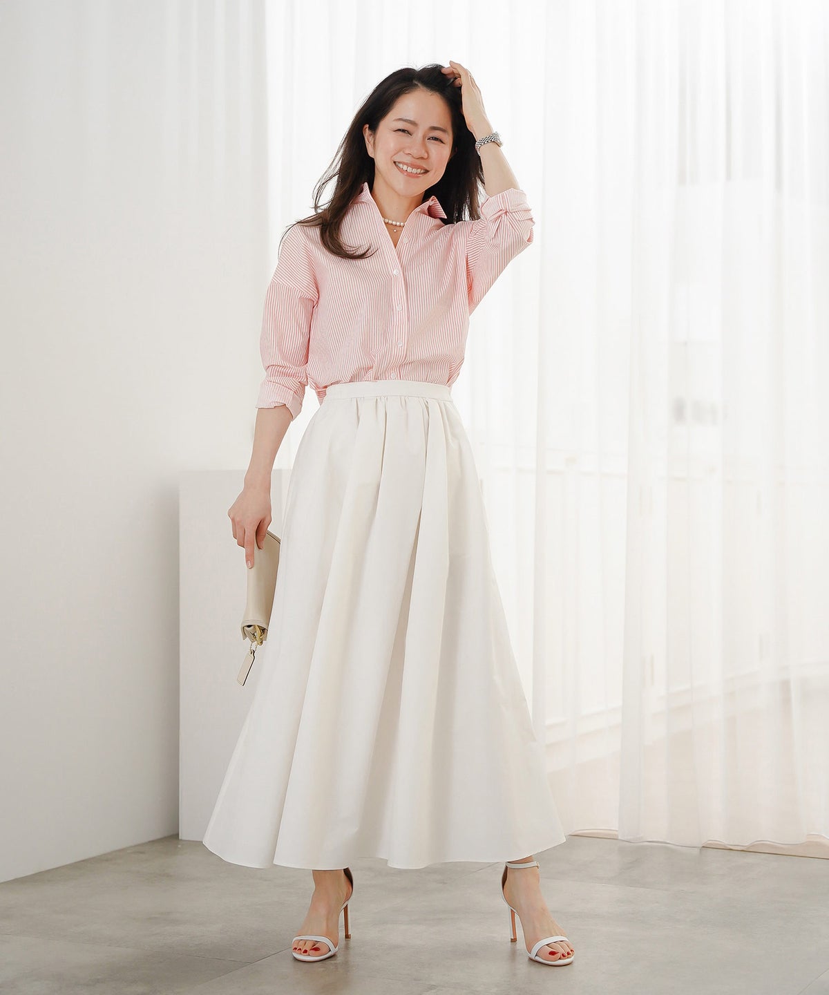 長袖 シャツ ピンク ストライプ 通勤 ベーシック ジョイントスペース