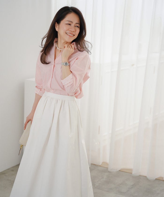 長袖 シャツ ピンク ストライプ 通勤 ベーシック ジョイントスペース