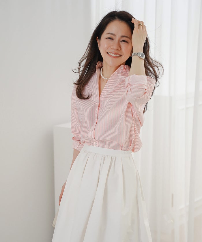 長袖 シャツ ピンク ストライプ 通勤 ベーシック ジョイントスペース