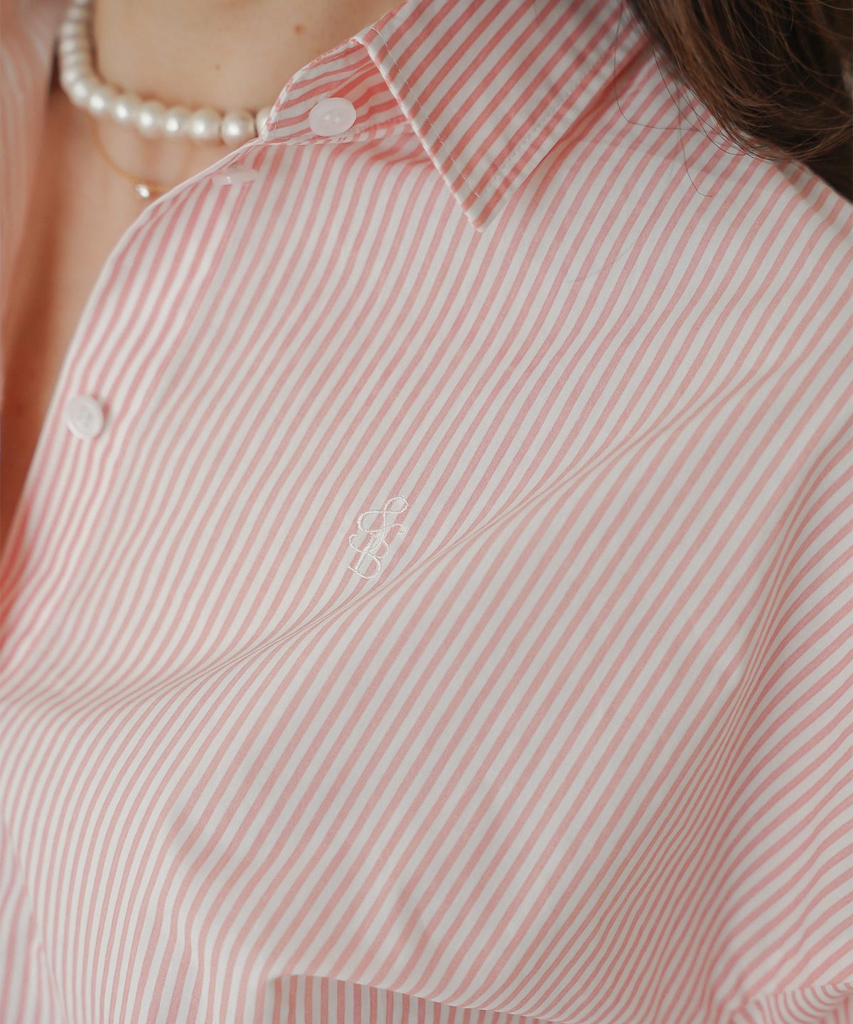 長袖 シャツ ピンク ストライプ 通勤 ベーシック ジョイントスペース