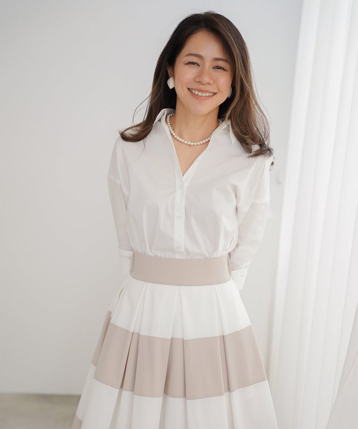 長袖 シャツ ホワイト ロゴ刺繍 通勤 ベーシック ジョイントスペース