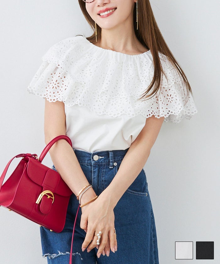 襟レース 2段フリル カットソー Liala×PG