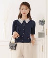 ニット 薄手 カーディガン 羽織 夏 春 上品 エレガント フェミニン 可愛い 大人 レース 半袖 パール トップス 軽量 軽い