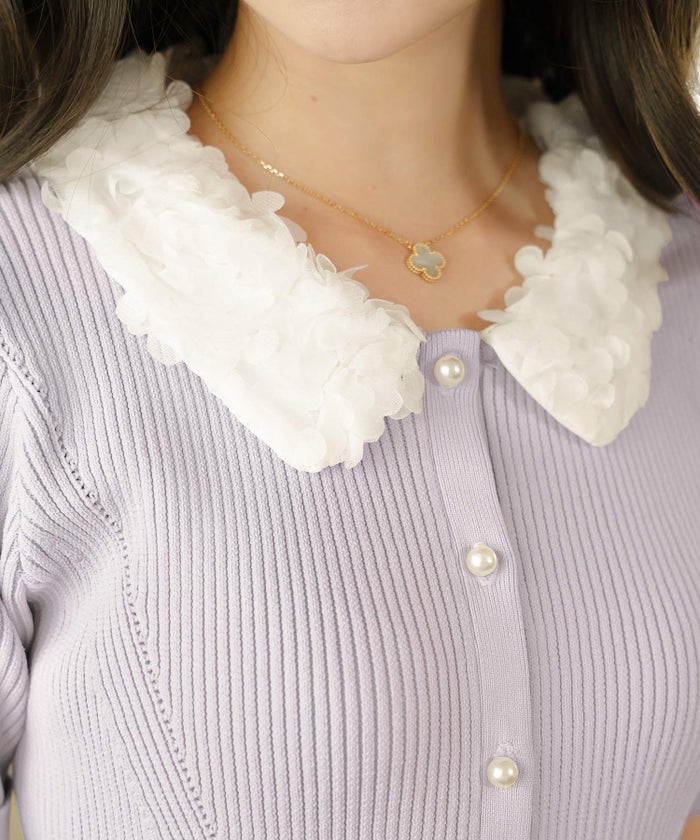 ニット トップス ペプラム 花 花襟 フラワー 春 秋 きれいめ カジュアル 上品 配色 夏 半袖 映え お出かけ 妊婦 新ママ 産後服 