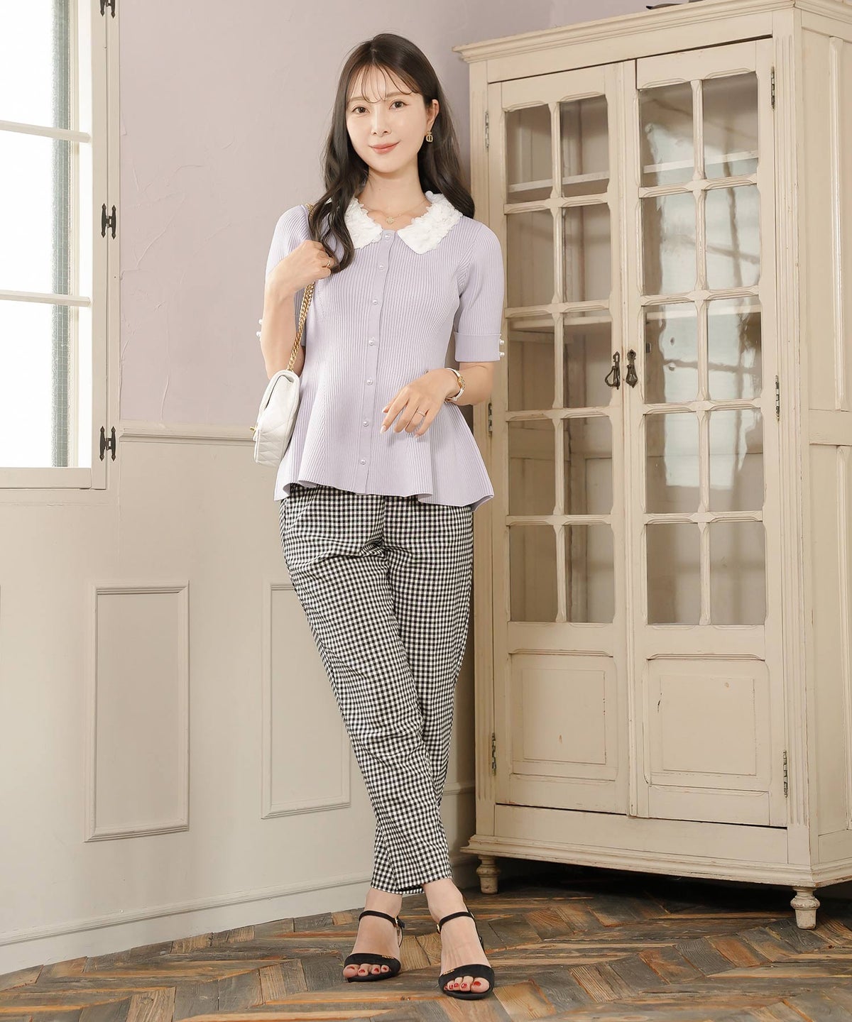 ニット トップス ペプラム 花 花襟 フラワー 春 秋 きれいめ カジュアル 上品 配色 夏 半袖 映え お出かけ 妊婦 新ママ 産後服 