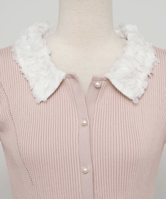 ニット トップス ペプラム 花 花襟 フラワー 春 秋 きれいめ カジュアル 上品 配色 夏 半袖 映え お出かけ 妊婦 新ママ 産後服 