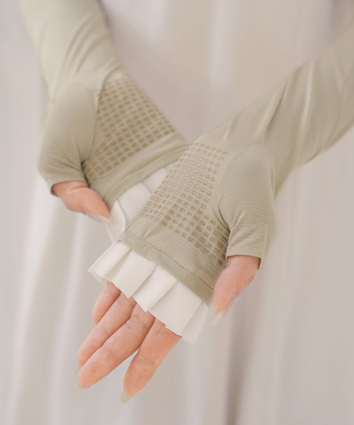 UVカット 紫外線対策 冷房対策 日除け アームカバー 親指付き フリル かわいい フェミニン きれいめ