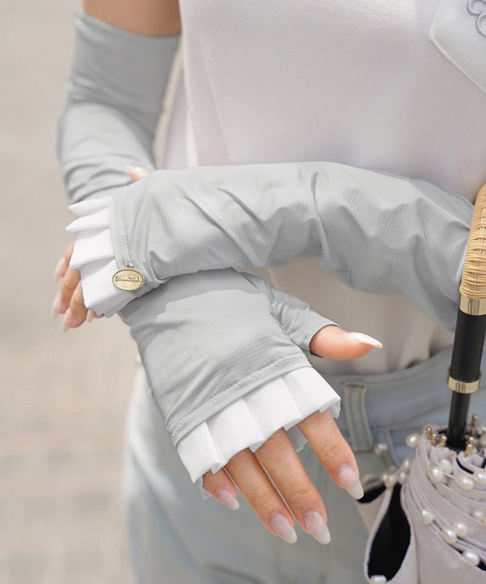 UVカット 紫外線対策 冷房対策 日除け アームカバー 親指付き フリル かわいい フェミニン きれいめ