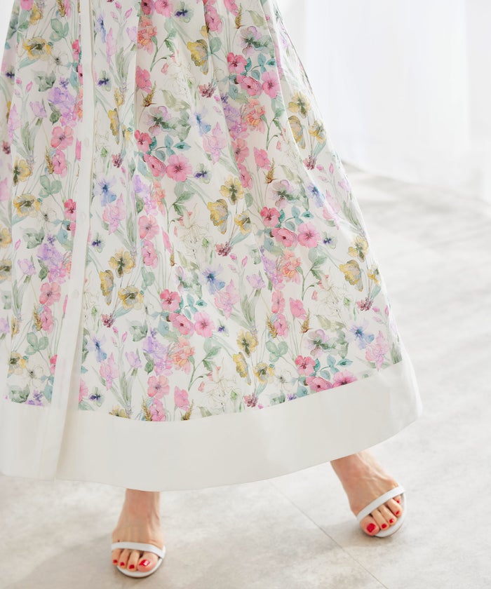 シャツワンピース ピンク 花柄 バンドカラー ベルト付き ジョイントスペース