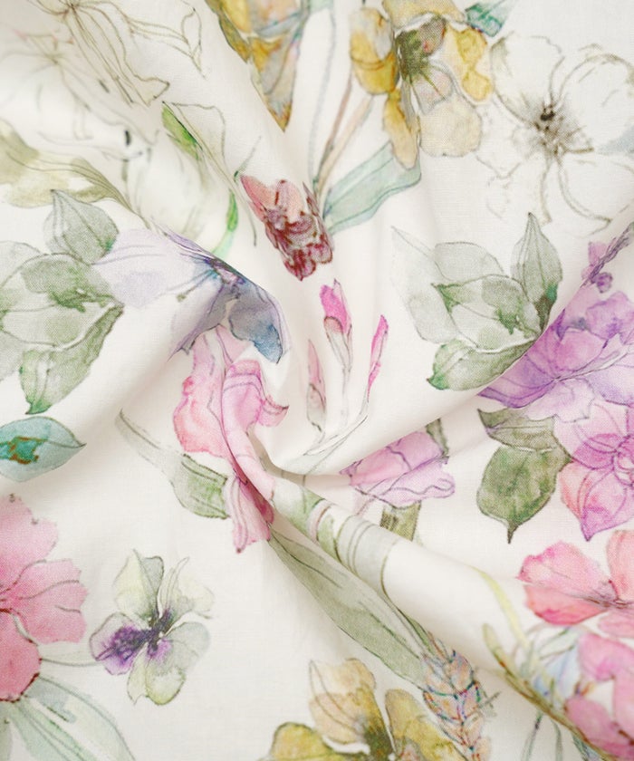 シャツワンピース ピンク 花柄 バンドカラー ベルト付き ジョイントスペース