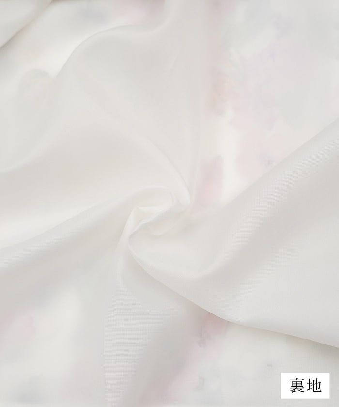 シャツワンピース ピンク ブラック 花柄 バンドカラー ベルト付き ジョイントスペース