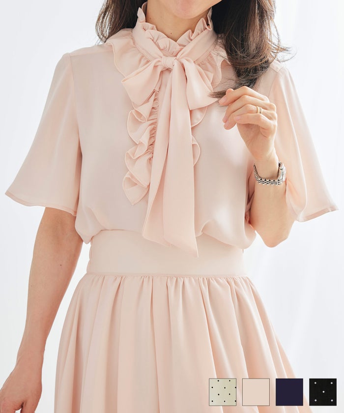 フリルネック リボンタイ ブラウス フレア袖 ＆BLOOM（アンドブルーム）