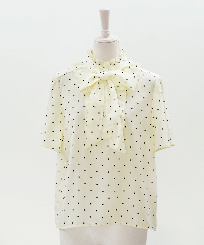 ブラウス アイボリー ドット フレア袖 フリル ボウタイ ジョイントスペース