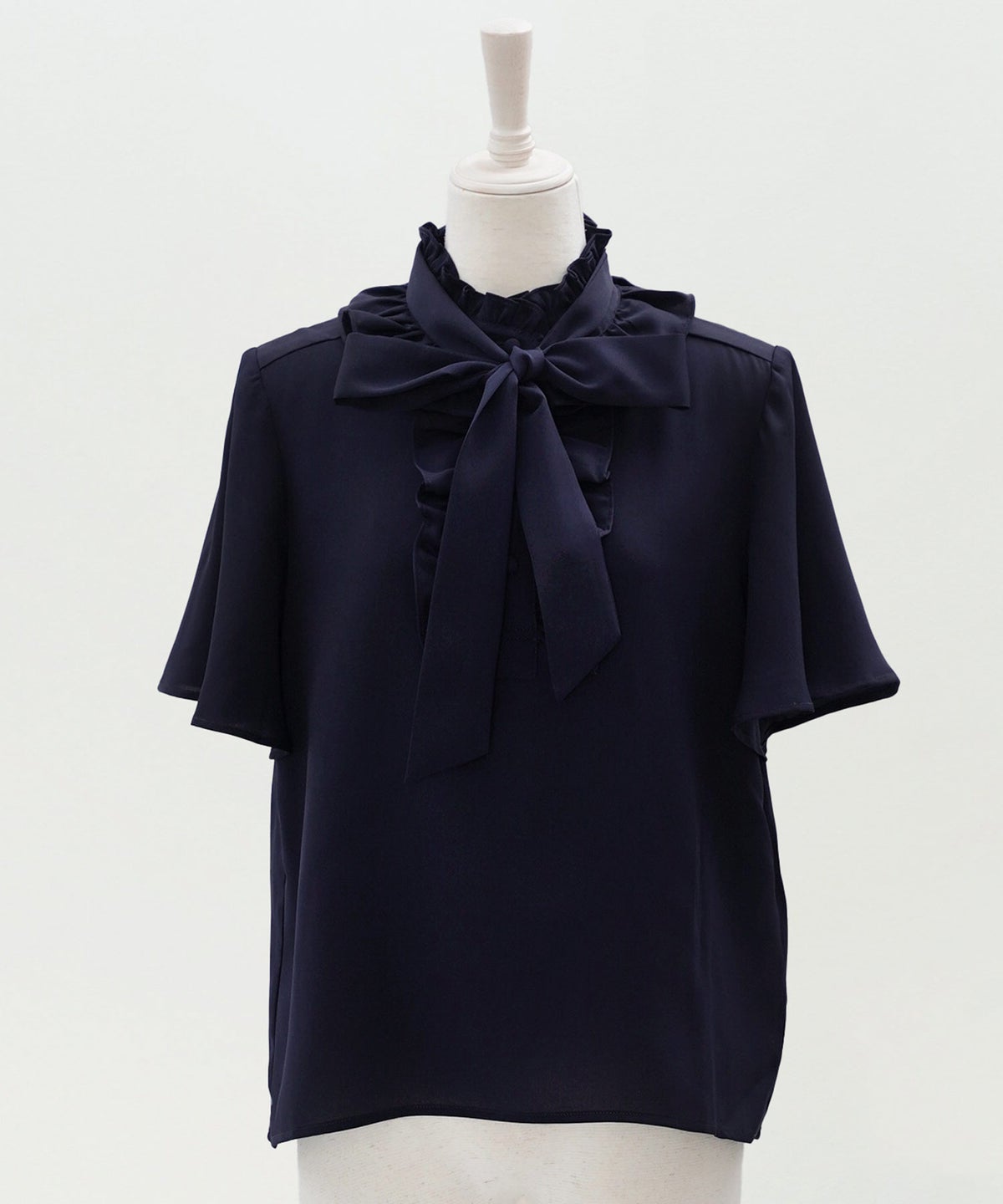 ブラウス ネイビー フレア袖 フリル ボウタイ ジョイントスペース