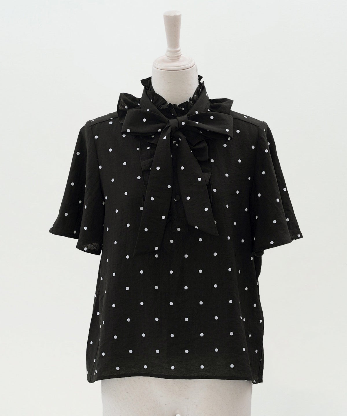 ブラウス ブラック ドット フレア袖 フリル ボウタイ ジョイントスペース