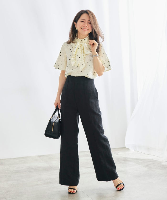 ブラウス アイボリー ドット フレア袖 フリル ボウタイ ジョイントスペース