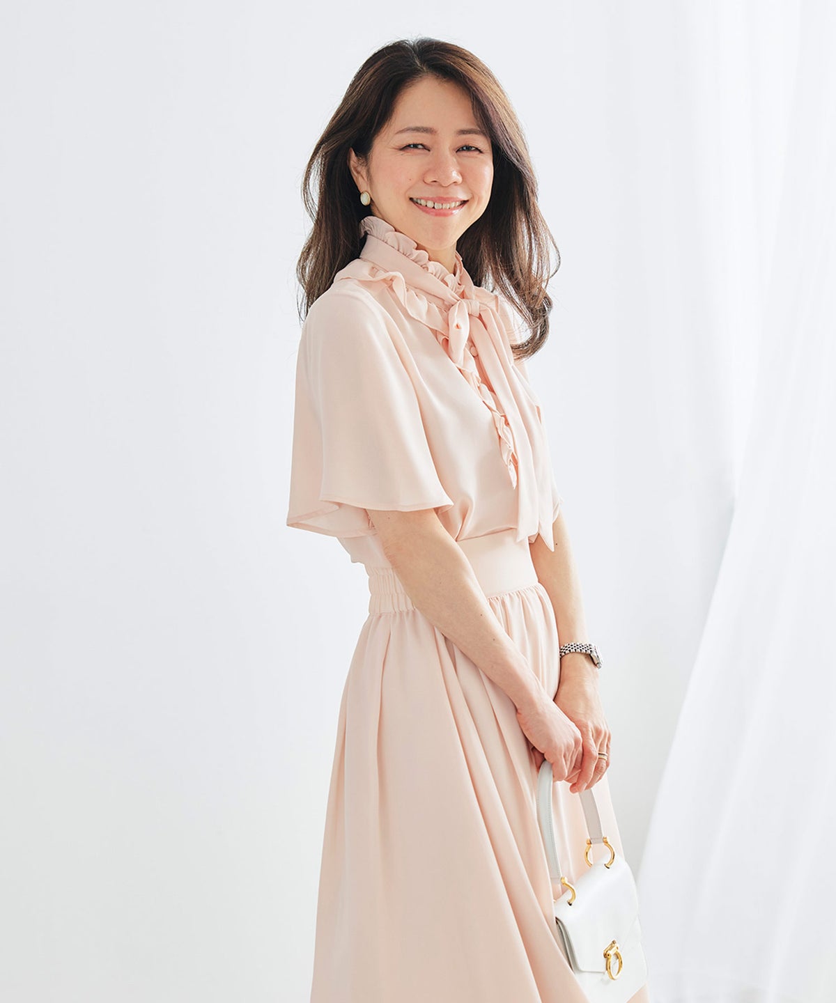 ブラウス ピンク フレア袖 フリル ボウタイ ジョイントスペース