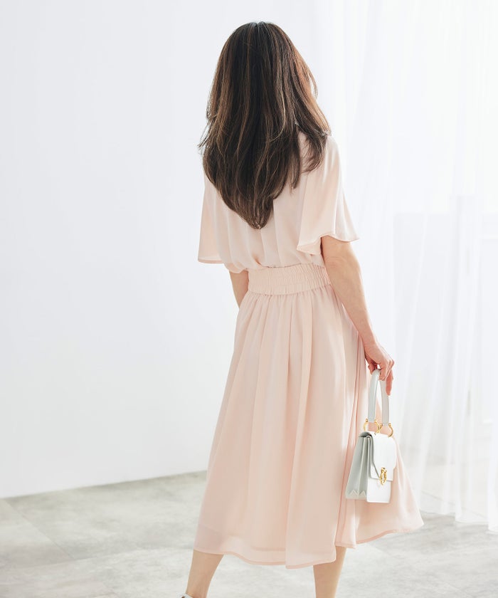 ブラウス ピンク フレア袖 フリル ボウタイ ジョイントスペース