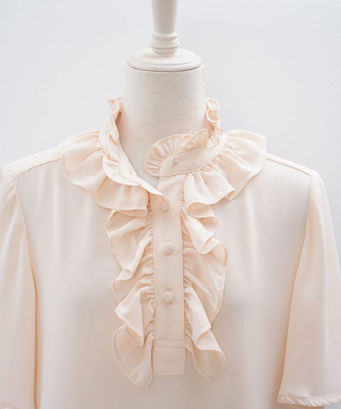 ブラウス ピンク フレア袖 フリル ボウタイ ジョイントスペース