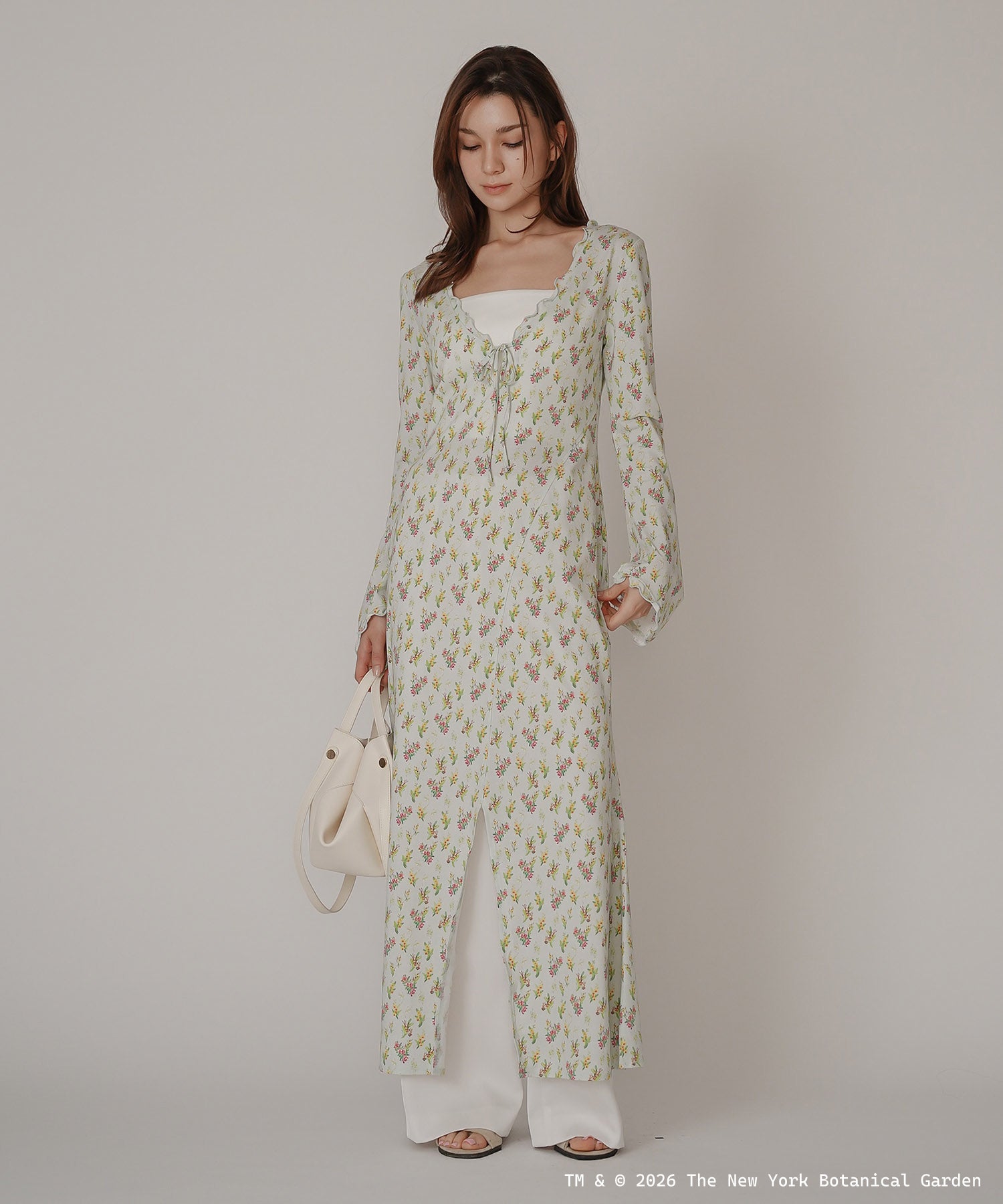 NYBG プランジングネック オーキッドプリント ワンピース KINO THE KEI