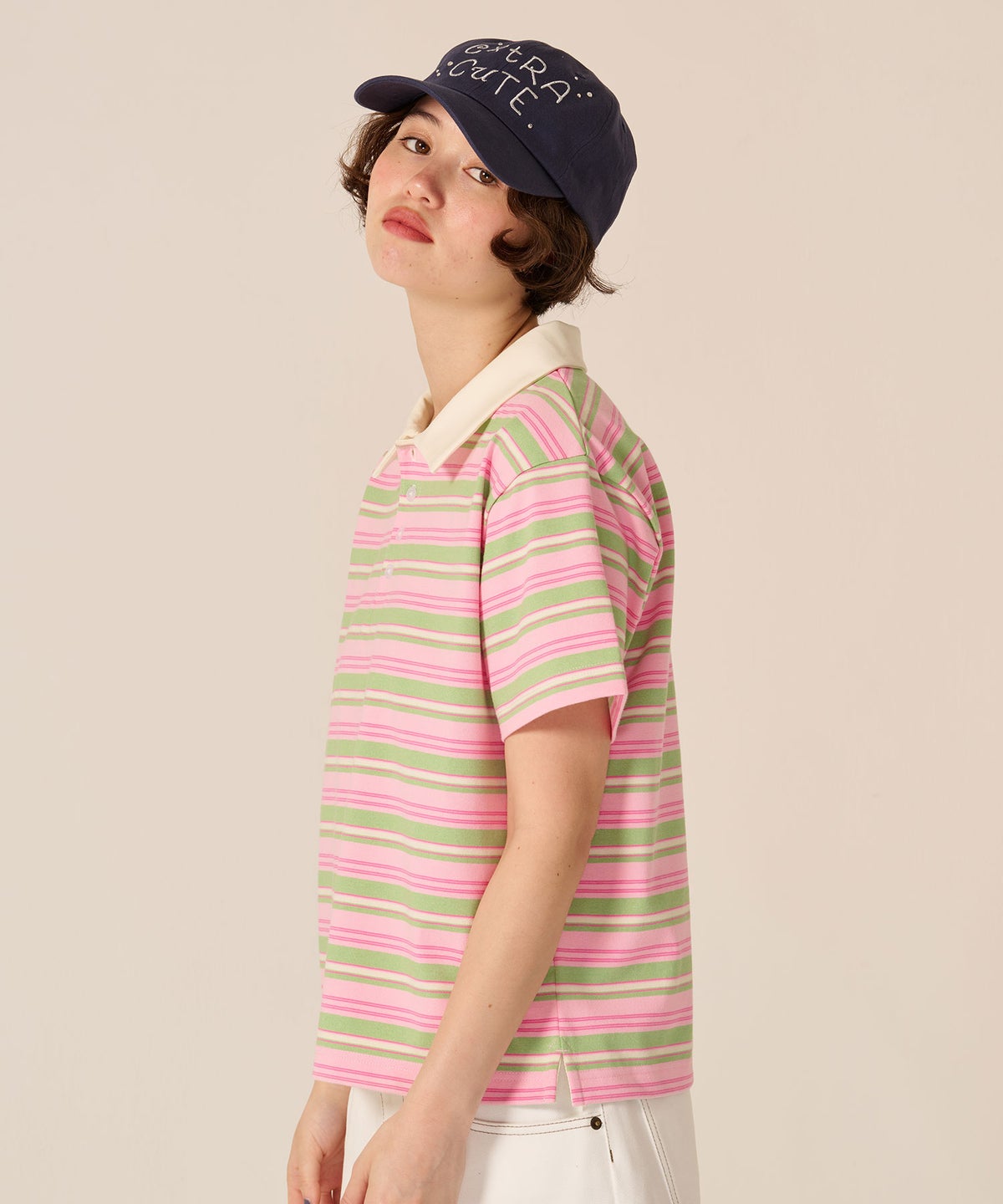 トップス/襟付き/マルチボーダー 半袖 ポロシャツ TINA：JOJUN