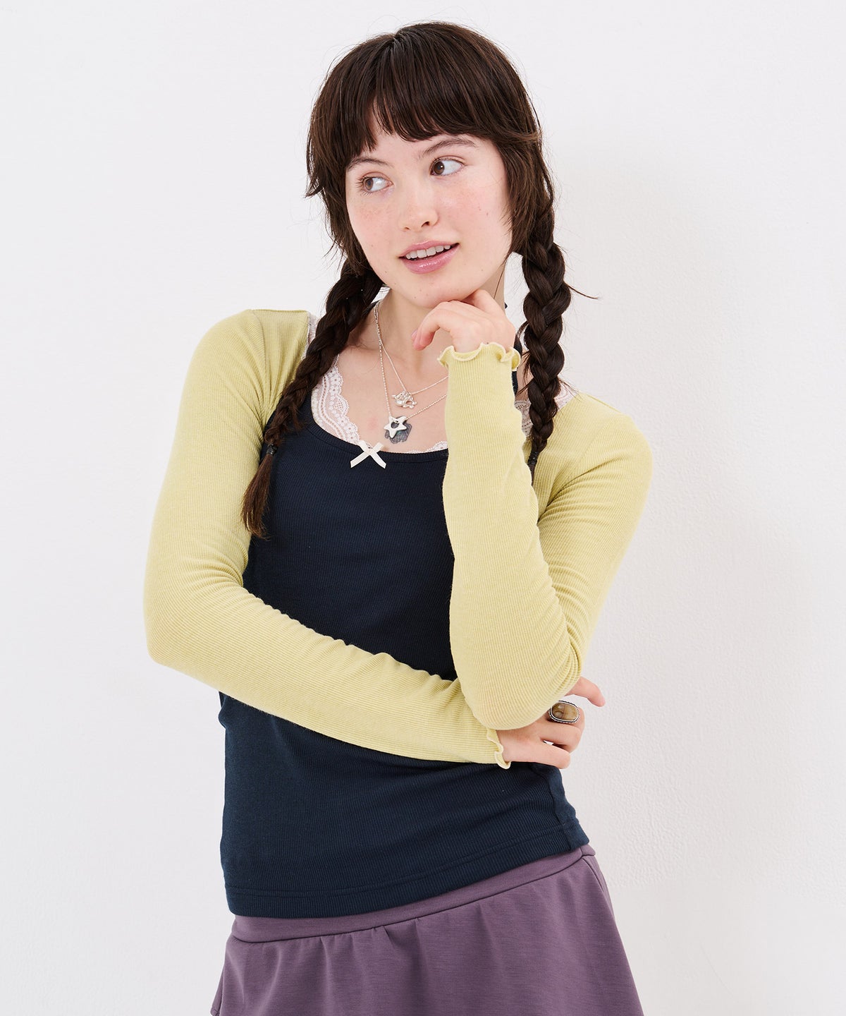 リブ/キャミ/トップス/バックロゴ 刺繍 ホルターネック キャミソール TINA：JOJUN