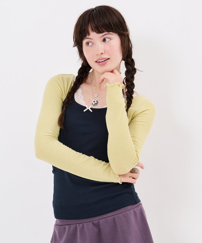 リブ/キャミ/トップス/バックロゴ 刺繍 ホルターネック キャミソール TINA：JOJUN