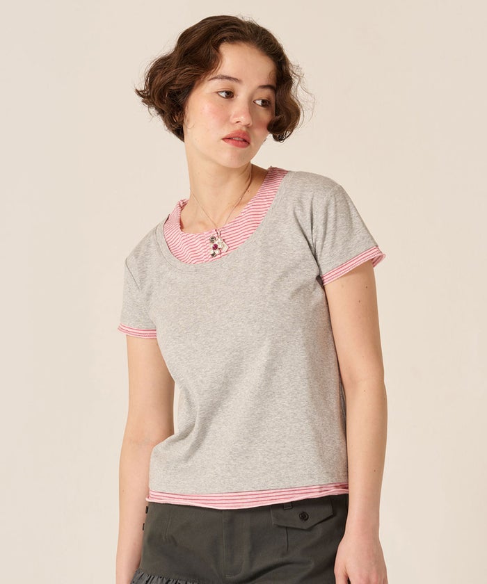 カットソー/Tシャツ/レイヤード風 半袖 Tシャツ TINA：JOJUN