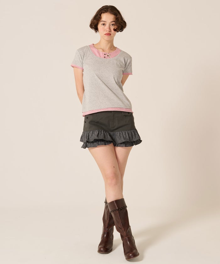 カットソー/Tシャツ/レイヤード風 半袖 Tシャツ TINA：JOJUN