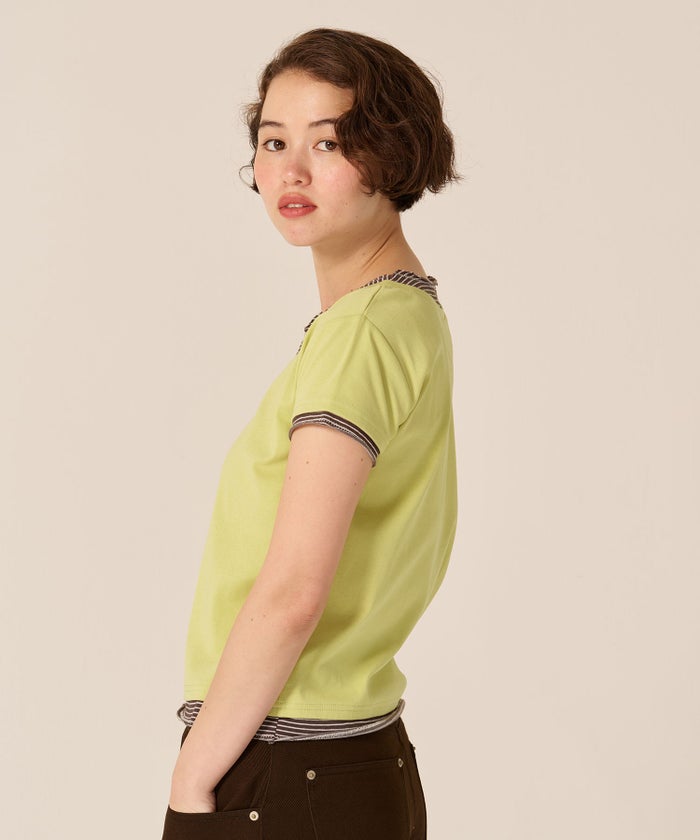 カットソー/Tシャツ/レイヤード風 半袖 Tシャツ TINA：JOJUN