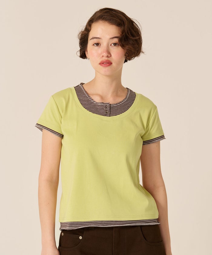 カットソー/Tシャツ/レイヤード風 半袖 Tシャツ TINA：JOJUN