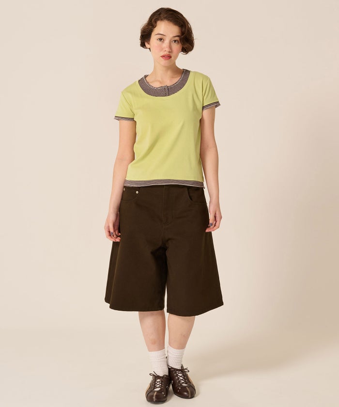 カットソー/Tシャツ/レイヤード風 半袖 Tシャツ TINA：JOJUN