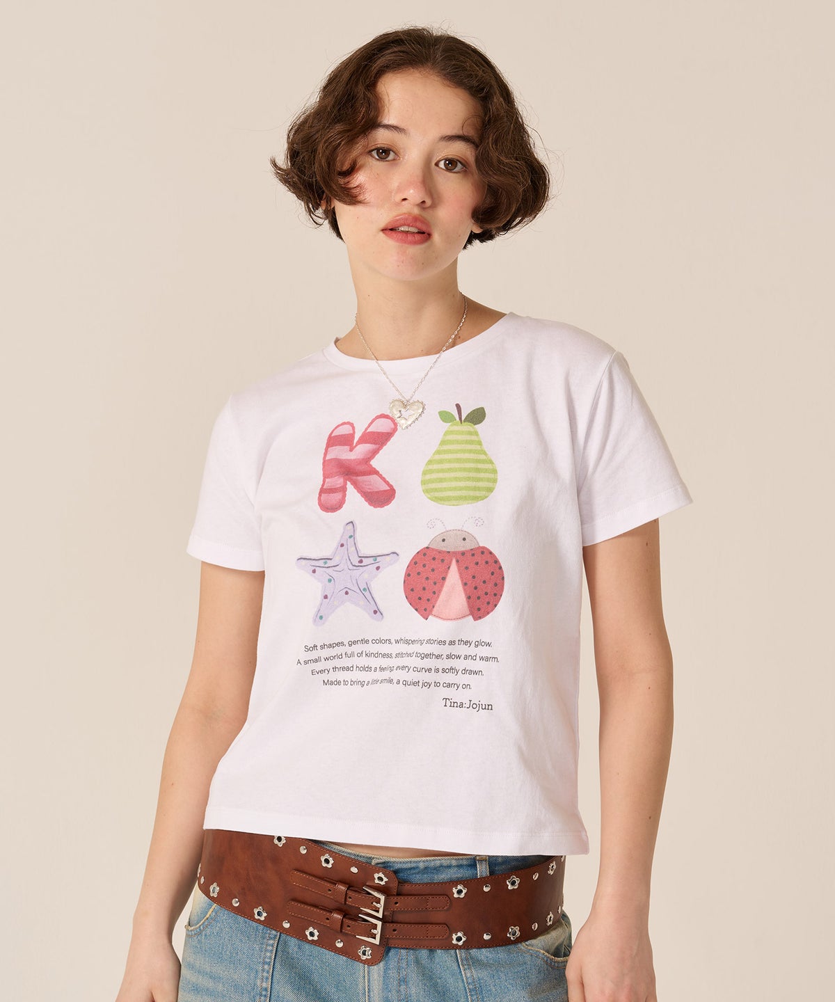 Tシャツ/カットソー/オリジナル/コンパクト プリント 半袖Tシャツ TINA：JOJUN 