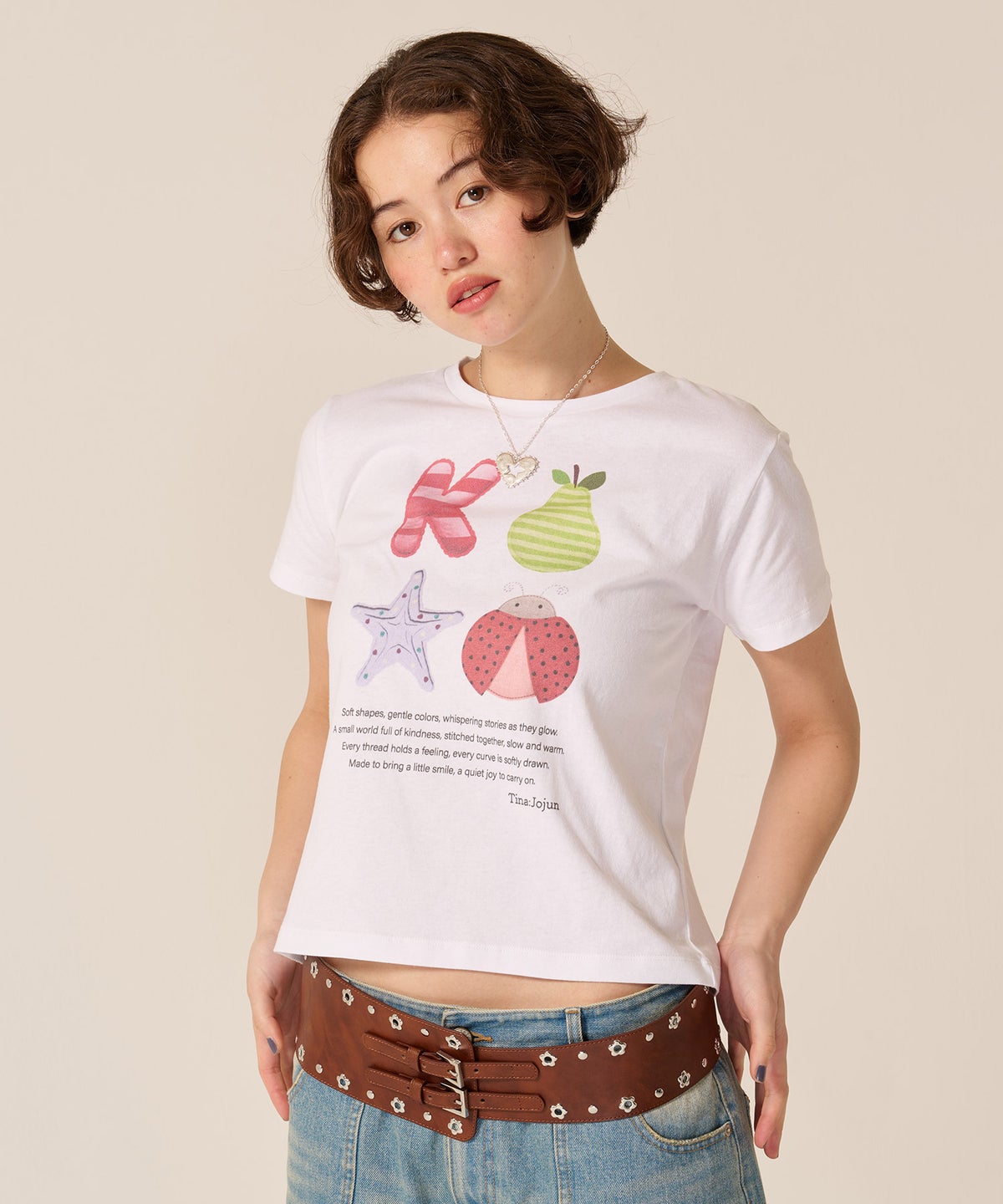 Tシャツ/カットソー/オリジナル/コンパクト プリント 半袖Tシャツ TINA：JOJUN 