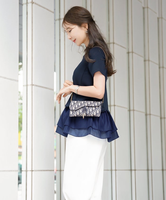 トップス カットソー 半袖 Tシャツ デザイン おしゃれ フリル 裾 シアー オーガンジー 透け感 真夏 春 夏 涼しい 軽やか かわいい スカラップ レディース 20代 30代 40代 フェミニン 上品 エレガント キュート 裾スカラップ 異素材 ヘム ペプラム カットソー le reve vaniller