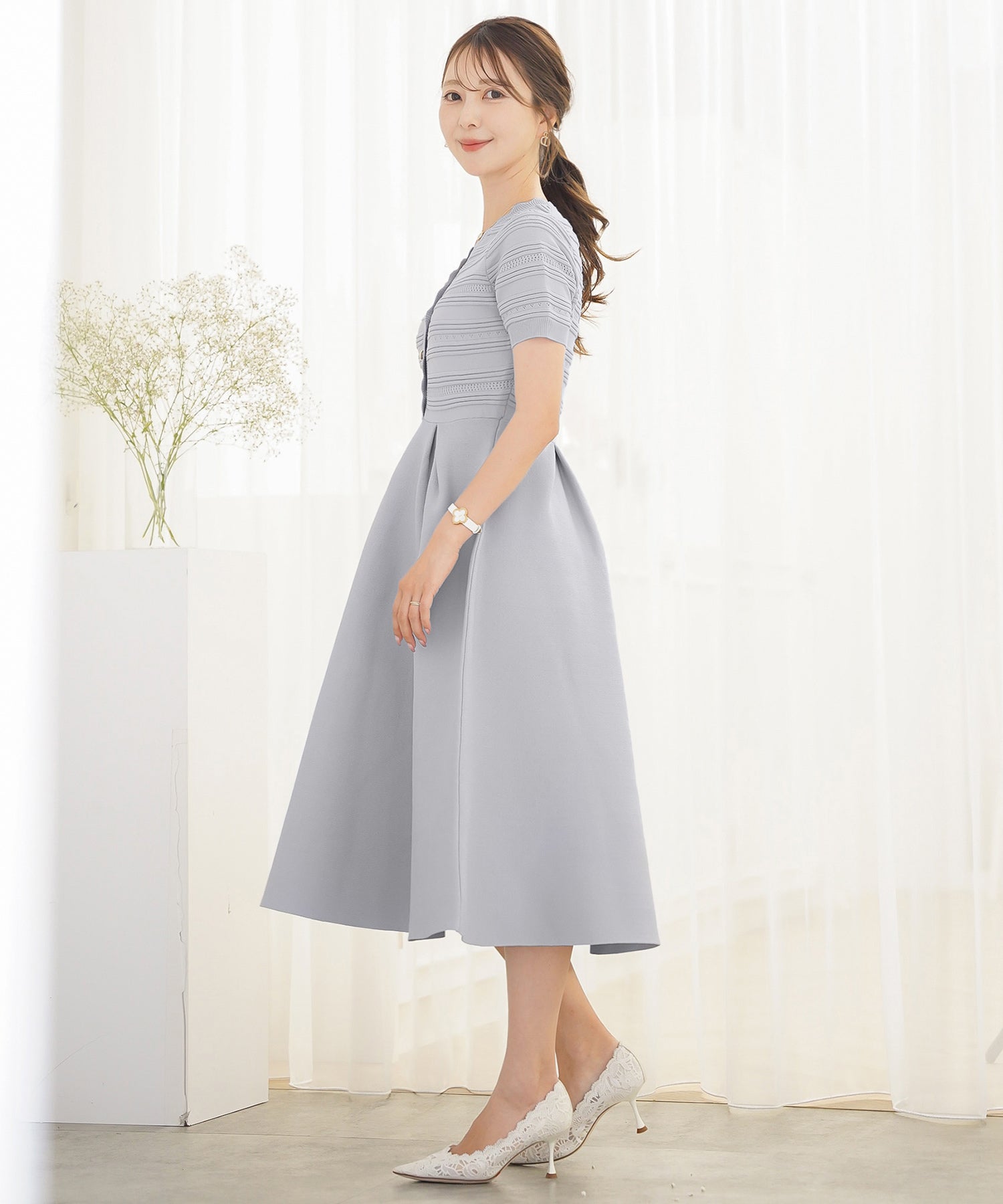 スカラップ ネック アイレット ニット ワンピース le reve vaniller 全