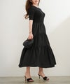手洗い可 上品 きれいめ 異素材切り替え 大人可愛い カジュアル フェニミン オフィス フェミニン 夏 ジョイントスペース ニットドッキングワンピース Liala×PG