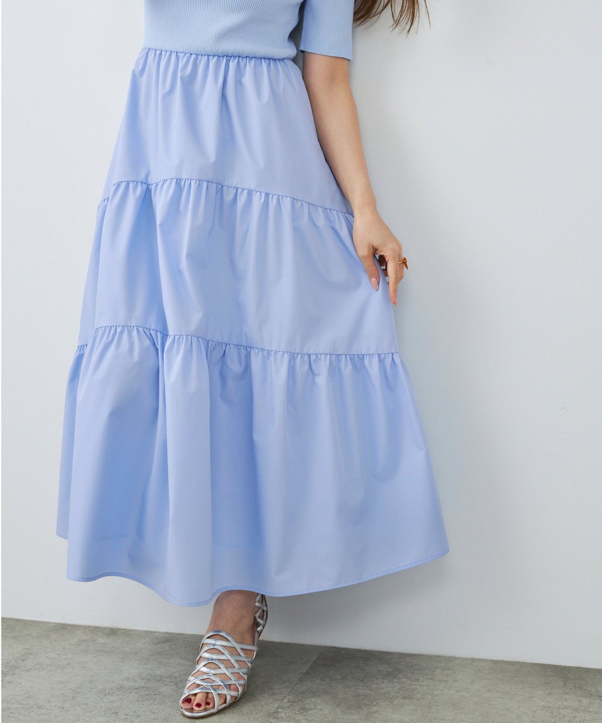 手洗い可 上品 きれいめ 異素材切り替え 大人可愛い カジュアル フェニミン オフィス フェミニン 夏 ジョイントスペース ニットドッキングワンピース Liala×PG