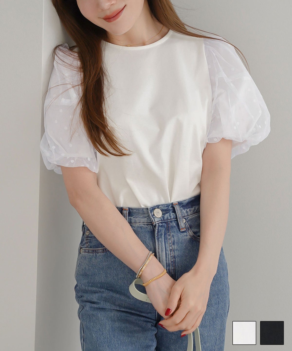 ランタンスリーブ 水玉 カットソー プルオーバー Liala×PG