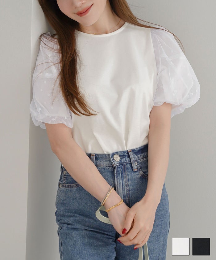 ランタンスリーブ 水玉 カットソー プルオーバー Liala×PG