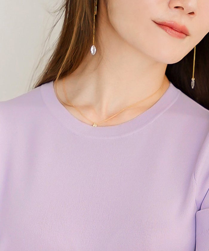 洗濯機可 S/M/L セットアップ対応 サマーニット フレア 大人 かわいい きれいめ ジョイントスペース 2段ペプラムV襟ニット Liala×PG