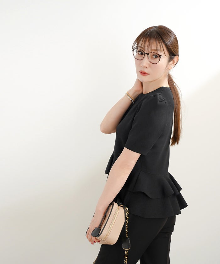 洗濯機可 S/M/L セットアップ対応 サマーニット フレア 大人 かわいい きれいめ ジョイントスペース 2段ペプラムV襟ニット Liala×PG