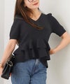 洗濯機可 S/M/L セットアップ対応 サマーニット フレア 大人 かわいい きれいめ ジョイントスペース 2段ペプラムV襟ニット Liala×PG