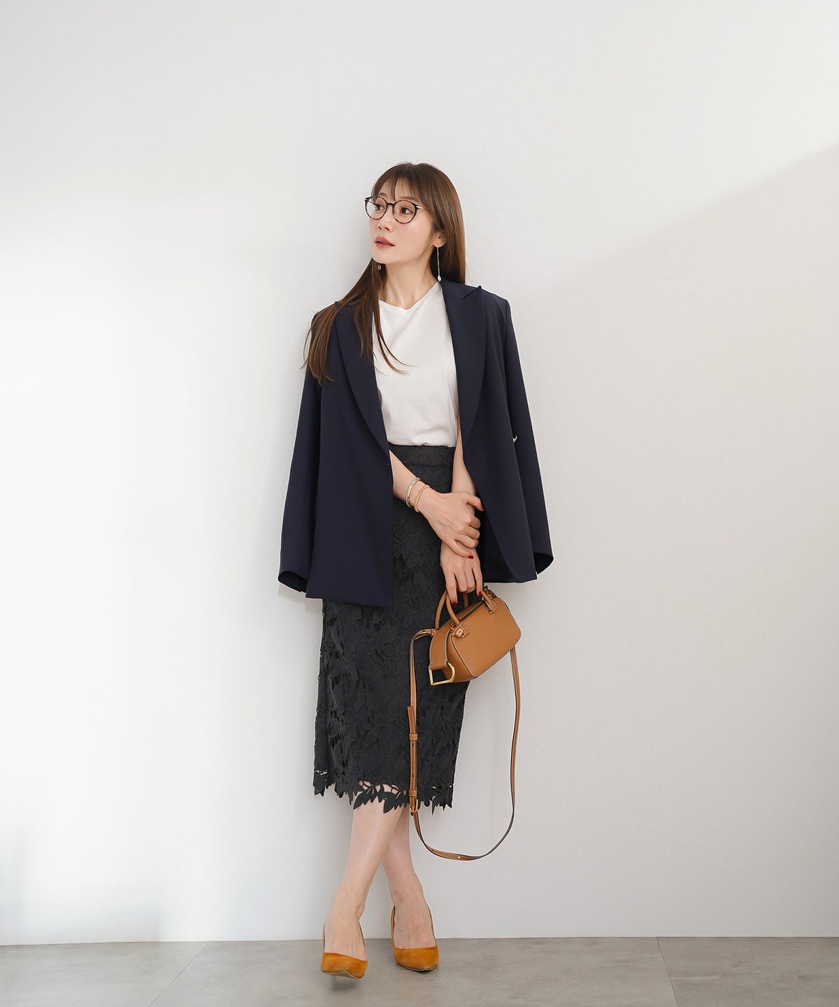 手洗い可 セットアップ対応 オフィス おしゃれ フェミニン 透け感 上品 きれいめ 大人カジュアル ジョイントスペース レーススカート Liala×PG